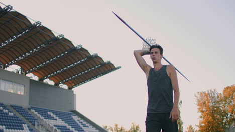 Javelin-thrower-before-a-throw.-Concentration-and-exhalation.-Excitement-and-fear-before-the-throw.-Confident-look-and-run-at-the-stadium-of-an-athlete-performing-the-javelin-throw